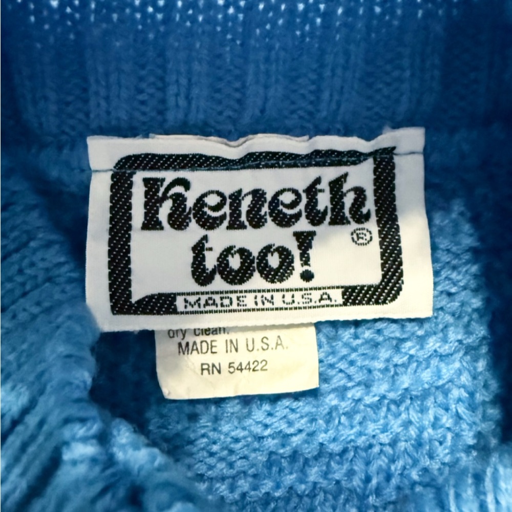 Vintage Keneth Too! Blue Knit Mock Neck Sweater Made in USA M - Picture 5 of 9